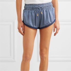 Paloma Blue Crochet Printed Silk Satin Short Medium EUC